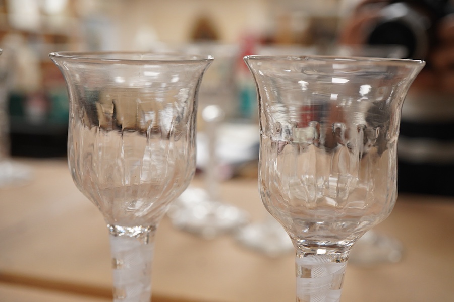 A set of four late 18th century DSOT cordial glasses, with fluted bucket bowls, 15.5cm high